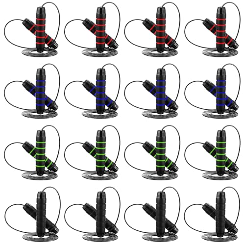16 Pieces Jump Ropes for Fitness with Ball Bearings Speed Jumping Rope Adjustable Skipping Rope with Foam Handles Exercise Jump Rope for Men Women Cardio Training