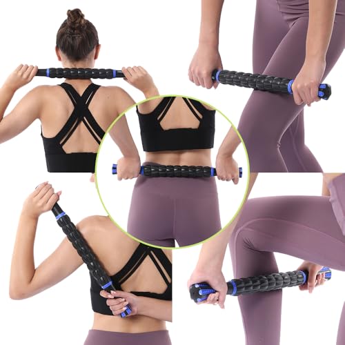 Muscle Roller Massage Roller Stick- Deep Tissue Fascia Blaster for Myofascial Pain Relief, Lymphatic Drainage & Body Sculpting, Handheld Physical Therapy & Recovery Tool (Blue & Black - color: Blue Black
