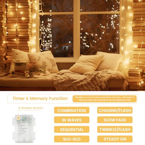 33FT 100 LED Battery Operated Christmas String Lights 8 Modes Twinkle Light - color: Warm White, size: 1PK(100LED)