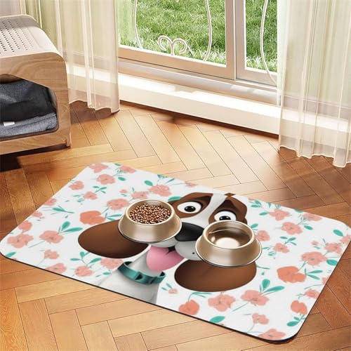 Funny Dog Pet Feeding Mat 40x60cm Absorbent Leather Dog Cat Food Mats Non-Slip Dog Bowl Mats for Food and Water, Quick Dry Pets Placemats for Cats and Dogs Water Bowl - size: 40x60cm