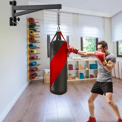 BeneLabel Heavy Bag Hanger for Punching Bag Beam Mount Hardware 360° Rotation Boxing Bag Ceiling Mount I-Beam Hanger for Hanging Heavy Punching Bags Wall Hangers - color: 24" Black wall hanger with spring