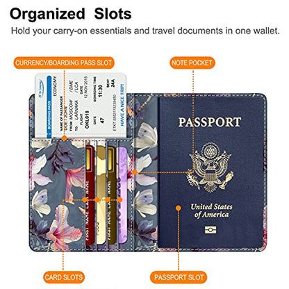 FINTIE Passport Holder, Slim Travel Wallet RFID Blocking Card Case Cover - color: blooming hibiscus