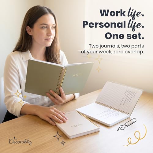 Decorably 2 Pack Gold Foil 5.8x8in Aesthetic Journaling Notebooks for Work | Spiral Bound with 106 Lined Pages Journal for Men & Women, with Back Pocket for Bible Study, High School, College, Work, Home