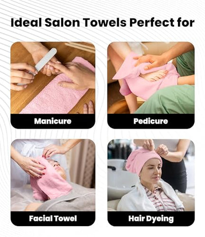 Avalon Towels Salon Towel - Pink Hand Towels Bulk Pack of 24 - 100% Cotton Absorbent Spa, Facial & Gym Towel for Working Out - 16x27 Inches (Not Bleach Proof) - color: Pink