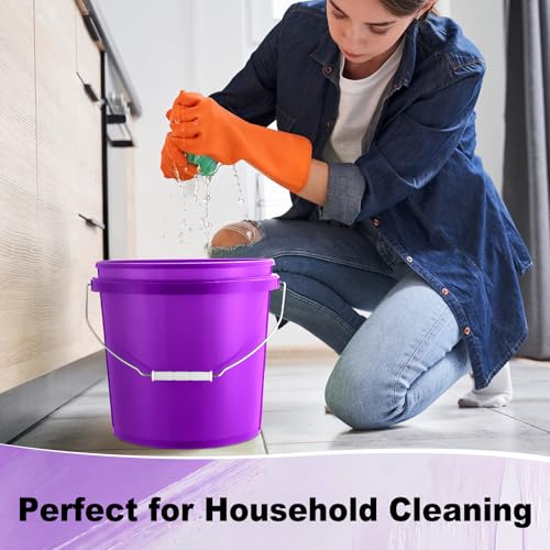 Tioncy 10 Pcs 2 Gallon Plastic Buckets with Lids and Handles,Purple | Storage Pails for Paint, Cleaning, Organizing, Durable Containers, Metal Handles, Plastic Material - color: Purple