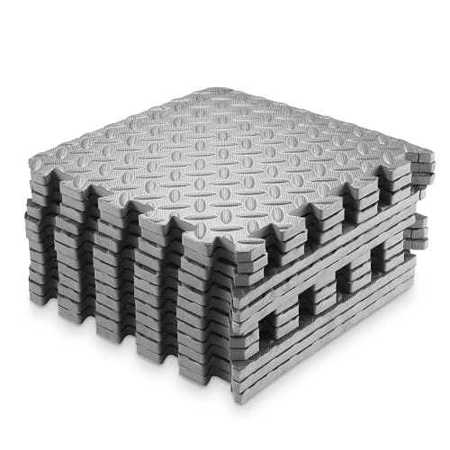 Philosophy Gym Pack of 12 Exercise Flooring Mats - 12 x 12 Inch Foam Rubber Interlocking Puzzle Floor Tiles - Gray - color: 12 Sq Ft, 1/2" Thick - Gray