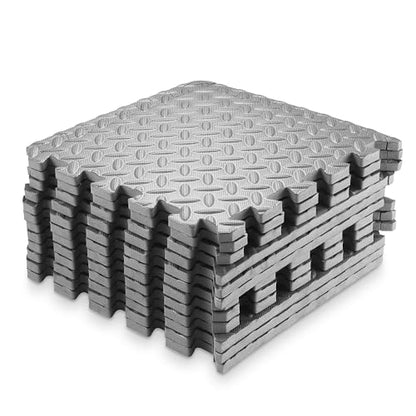 Philosophy Gym Pack of 12 Exercise Flooring Mats - 12 x 12 Inch Foam Rubber Interlocking Puzzle Floor Tiles - Gray - color: 12 Sq Ft, 1/2" Thick - Gray