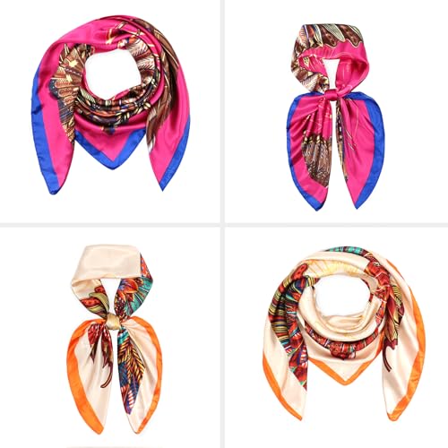 vimate 35" Square Silk Like Head Scarf - Women's Fashion Satin Scarf Bandana for Hair Wrapping at Night. - color: H4#. Style--138-2 Pack