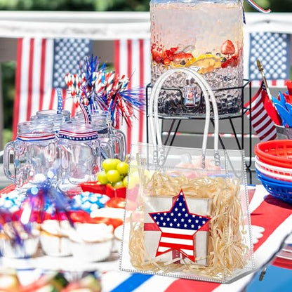 Aliceset 24 Pcs Patriotic Gift Bags with Handle, 4th of July Clear PVC Gift Bags, American Star Reusable Goodie Holder for Independence Day USA Patriotic Party Favor, 6.31" x 5.91" x 3.15" - style: Star
