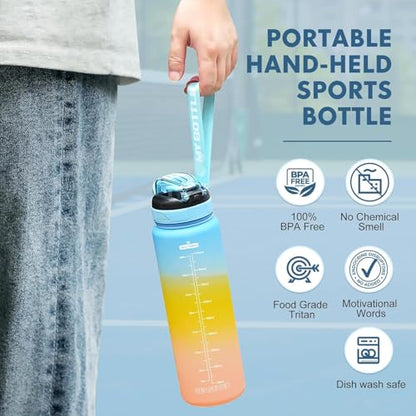 Water Bottle with Straw 1L,Boys Water Bottles with Straw 1 Litre,Waterbottle Leak-Proof Sports Water Bottle,Plastic Drinks Bottles Toxin Free，Bpa-Free (Blue Yellow) - color: 04-Blue Yellow