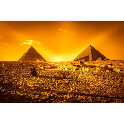 Pyramids Aquarium Background Orange Desert Sunrise Pyramids Panorama Terrarium Background Natural Desert Landscape Camel Theme Fish Tank Background The Great Pyramids Reptile Background 24x12in - color: Desert Orange, size: 24(W)x12(H)inches/ 60(W)*30cm(H