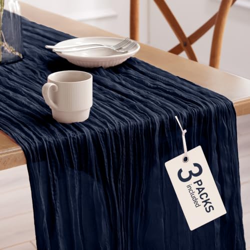 Pureegg 3 Pack Cheesecloth Table Runner 120 Inch Navy Blue - color: Navy Blue, size: 120" - 3 Packs