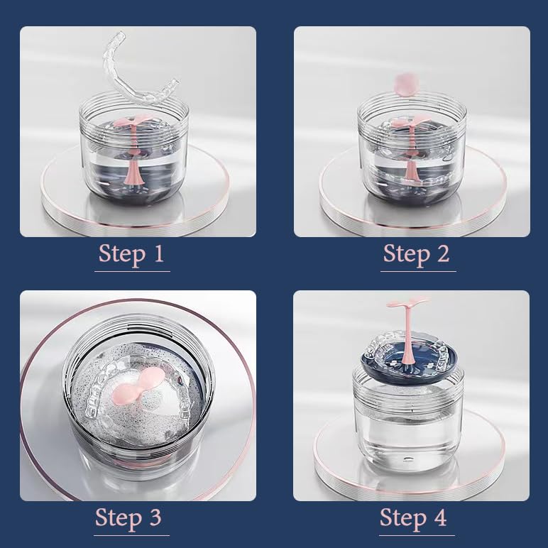 Retainer case, Denture Bath Cup，Retainer Cleaner Case Box,Night Mouth Guard Case Holder,Storage Soak Container with Drain Tray for Travel Cleaning with Mirror and Brush - color: Blue