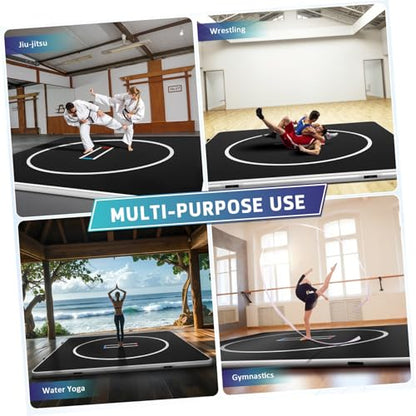 Inflatable Martial Arts Mat 10x10 FT, Portable Tumbling Mat | 4" Thick Foldable for Gymnastics, Wrestling, BJJ, Judo, Boxing, Home Training, PVC Air Mat, 15PSI
