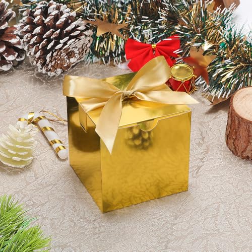 DOYIDE 20 Pack Small Gift Boxes, 6x6x6 Inch Gold Elegant Paper Boxes with Ribbons, Christmas Gift Box Crafting, Wedding Party Favor, Cupcake, Candy, Bridesmaids Proposal Box - color: Gold, size: 6x6x6inch(Pack of 20)