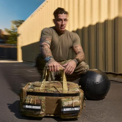 WOLFpak 30L Perfect Duffle Bag (OCP Camo) Tactical Gym Bag Hardshell Base 1000D Waterproof Travel Carry On with Shoe Compartment, Dual Cup Holders, Laptop Sleeve & Molle Straps - color: OCP Camo