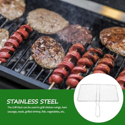 Toddmomy Portable Barbecue Grill Basket Fish Grill Basket with Handle for Outdoor Cooking Vegetables Meat and Seafood 15.35X8.26 Inch