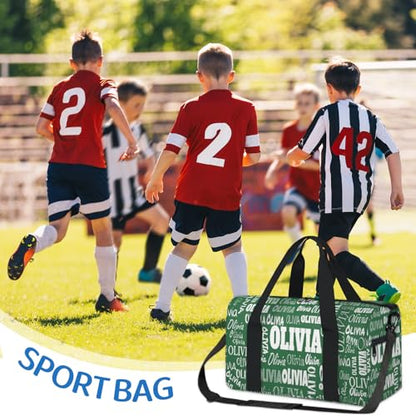 Custom Dance Bag with Name, Personalized Large Sports Duffle Bag Gym Cheer Bag for Travel, Solid Dark Green - color: Forest Green