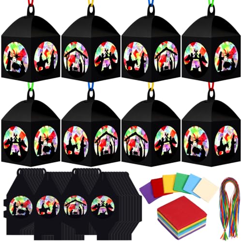 Maitys 16 Sets Themed Paper Lantern Craft Kit for Adults, DIY Fun Party Lanterns with Tissue Paper Glue Handcrafts for Home Activities Cultural Ornaments Decorations(Nativity) - style: Nativity