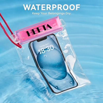 HEETA 5-Pack Clear Waterproof Dry Bag Pouch Document Holder for Phone Maps | Water Tight Case for Camera Document, Screen Touchable for Boating Kayaking Paddle Board Swimming Beach Waterpark Fishing - color: Pink
