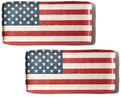 KINGEN American Flag Serving Platter, Rectangular 15inch Serving Dishes Set of 2 for Entertaining, Durable & Dishwasher Safe, Bamboo Serving trays for party, Cheese, 4th of July Series, Red White Blue