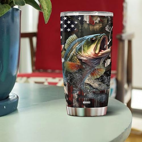 Personalized Fishing Gifts for Men Coffee Cup Travel Mug Water Bottle Tumbler with Lid Gift for Dad Husband Fishermen Christmas Birthday Father's Day Valentine 20oz Stainless Steel Insulated - color: FISHING
