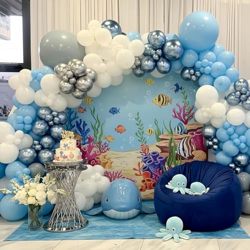 베이비 블루 및 실버 풍선 60개, 30.5cm(12인치) 라이트 블루 더스티 페일 블루 화이트 크롬 메탈릭 실버 파티 라텍스 풍선 브라이덜 베이비 샤워 세례 결혼식 생일 파티 장식용 - color: 메탈릭 블루 실버, size: 12 inch 60pcs