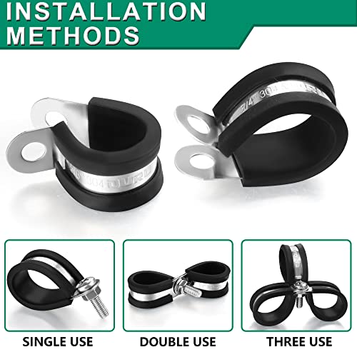 OURU 1-3/4 Inch Cable Clamps, Rubber Coated Insulated Clamps, 10pcs, 45mm | 304 Stainless Steel, Anti-Vibration, Rust Resistant, Secure Hold, Automotive Wire, Pipe & Tube Mounting, Cable Management - size: 10pcs - 1-3/4"