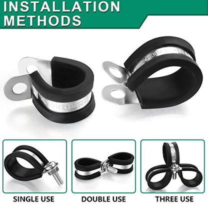 OURU 1-3/4 Inch Cable Clamps, Rubber Coated Insulated Clamps, 10pcs, 45mm | 304 Stainless Steel, Anti-Vibration, Rust Resistant, Secure Hold, Automotive Wire, Pipe & Tube Mounting, Cable Management - size: 10pcs - 1-3/4"