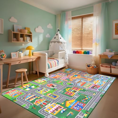 Kids Area Rugs for Bedroom 8 x 10 Feet, Car Rug for Kids Educational Learn City Map Road Rug Decorate Classroom Preschool Living Room Playroom - color: Multi 128, size: 6' x 8' (Rectangular)