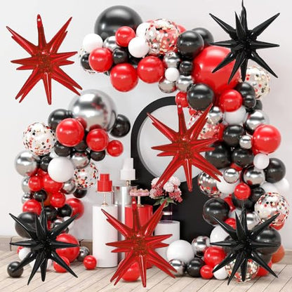 6 Pcs Star Foil Balloons One-Piece 14-Pointed Star Balloon 4D Starburst Cone Mylar Balloon 22inch Christmas Birthday Wedding Wedding Anniversary Party Supplies (Black + Red) - color: 22 Inches Black + Red