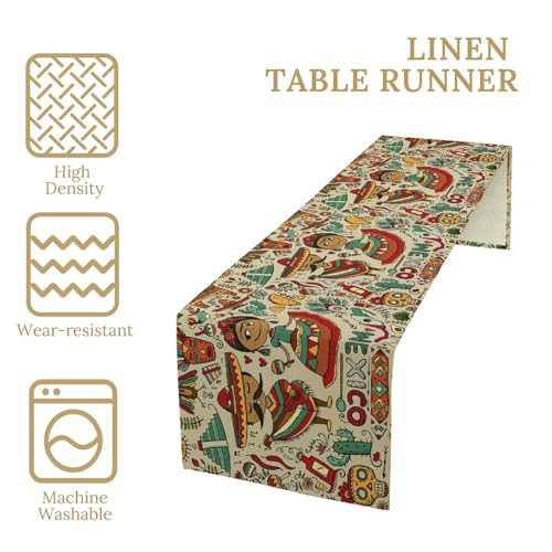 Traditional Mexican Style Table Runner, Exotic Skull Cactus Tribe Dance Music Theme Pattern for Kitchen CoffeeTea Table Dinner Room 13x36 Inch - color: Mexican-6, size: 13x36 Inch
