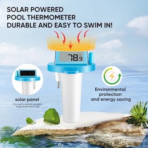 Solar Pool Thermometer Floating Easy Read - IPX8 Waterproof Digital Pool Water Temperature Thermometer for Swimming Pools, Hot Tubs, Ponds, Ice Baths - color: Blue