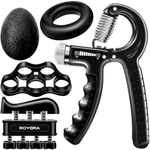 roygra Grip Strength Trainer (5 Pack), Forearm Strengthener, Hand Strengthening Devices, Hand Exercisers for Strength, Finger Strengthener, Wrist Exerciser, Baseball Climbing Calisthenics Basketball