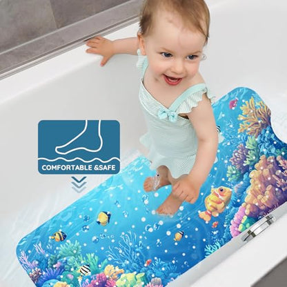 Bath Mat for Tub, Sea Turtles Bathtub mat Non Slip, Ocean World Bath Mats for Bathroom Non Slip with Drain Holes and Suction Cups,Machine Washable (40 X 16 Inch)