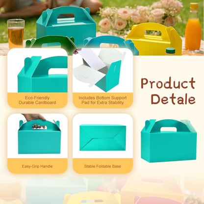 Papertide Teal Gable Box with Handles, 30 Pack 9.45×5×5 inch Sturdy Colorful Cardstock treat Boxes for Christmas Birthday Party Favors, Premium Presentation Boxes with Lids - color: Teal