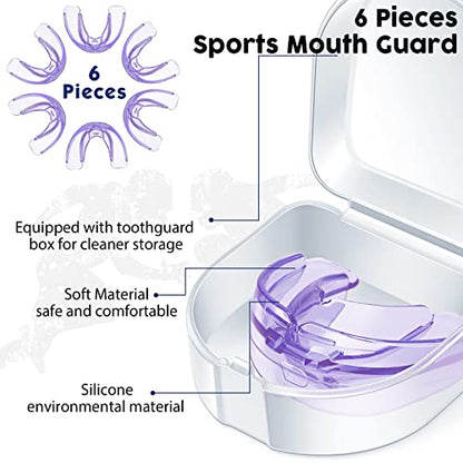 TOODOO 6 Pieces Braces Mouth Guard Kids Sports Mouth Guard for Kids Double Football Youth Mouthguards for Boxing Football Hockey Karate Basketball (Transparent Purple) - color: Transparent Purple