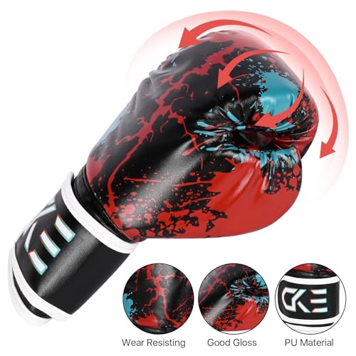 CKE Kids Boxing Gloves for Kids Boys Girls Junior Youth Toddlers Age 5-12 Years Training Boxing Gloves for Punching Bag Kickboxing Muay Thai - color: Red/Black