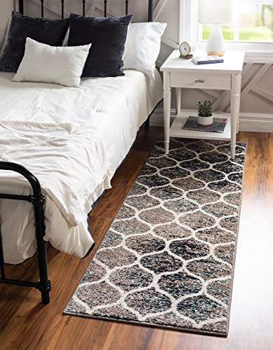Unique Loom Trellis Frieze Collection Area Rug - Rounded (2' x 8' 8" Runner, Multi/ Ivory) - color: Blue Multi/Ivory, size: 2' x 8'8" (Runner)