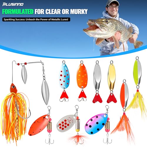PLUSINNO Fishing Lures Fishing Tackle Box Fishing Gifts for Men, Bass, Trout Fishing Accessories Kit for Saltwater & Freshwater Fishing Gear Including Topwater Lures, Hooks, Spinnerbaits - color: 194PCS tackle box