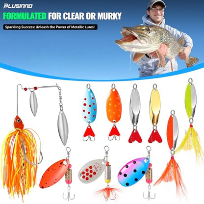 PLUSINNO Fishing Lures Fishing Tackle Box Fishing Gifts for Men, Bass, Trout Fishing Accessories Kit for Saltwater & Freshwater Fishing Gear Including Topwater Lures, Hooks, Spinnerbaits - color: 194PCS tackle box