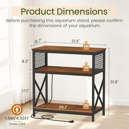Snughome 29 Gallon Aquarium Stand with Charging Station, Heavy Duty Fish Tank Stand with Storage Cabinet, Metal Aquarium Stand Fits 20 Long, 29 & 30 Gallon Tanks, 350 LBS Capacity, Rustic Brown - color: Brown With Outlet, size: 29 Gallon