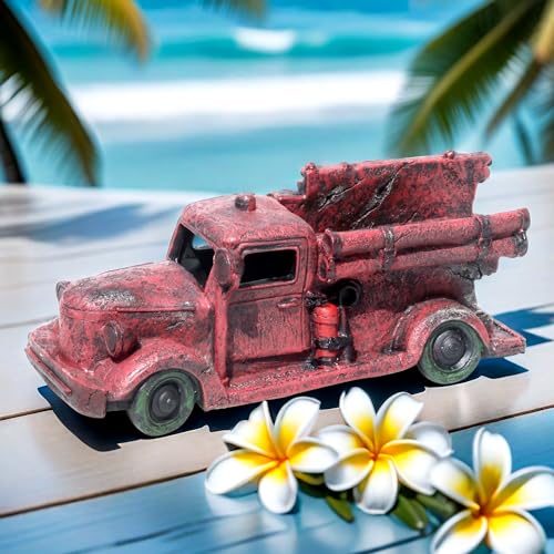 Tank Decorations, Red Truck Wreck Figurine, Aquarium Ornament Large Fish Tank Decoration