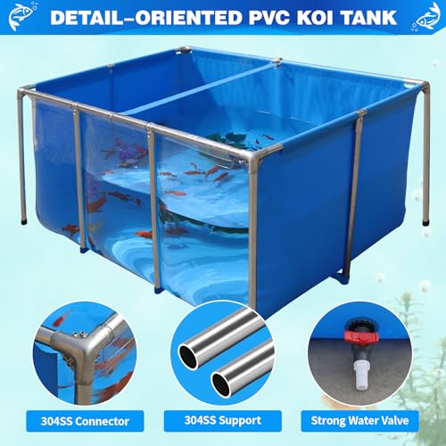 PVC KOI Aquarium Tank, Temporary Fish Tank with Clear Viewing Panel, KOI/Goldfish Pond with 304SS Frame & Drain Valve(59.0" L*31.5" W*27.6" H, About 200Gal Water Capacity) - size: 59 Inch