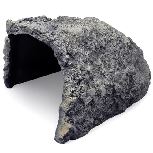 Rock Cave Habitat Hidden for Reptile and Amphibians.Terrarium & Aquarium Decor, Reptile hideout Hide Cave, Perfect for Bearded Dragons,Lizards,Snakes,Turtles,Geckos,Tortoises,Small Animals -Large Size - style: Extra Large Size ( Grey )