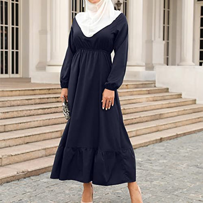 Ctreela Muslim Abaya Dress for Women Long Sleeve Tunic Islamic Prayer Dress Abaya Kaftan Dubai Dress Middle East Clothes - color: Dark Blue, size: Large