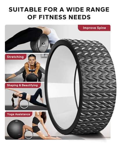 HAPBEAR Yoga Wheel Set with Exercise Ball, 12'' Back Roller Wheel for Back Pain Relief, Foam Roller for Back Stretching, Physical Therapy & Muscle Massage - color: Black
