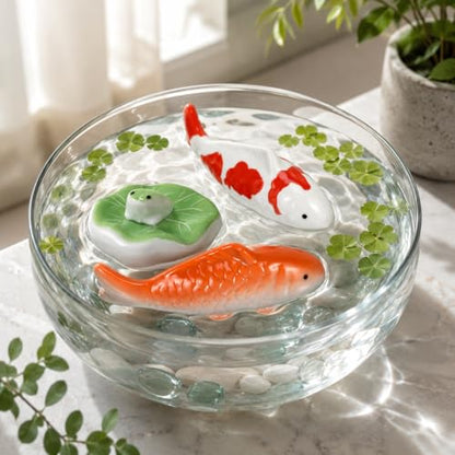 Garneck 3pcs Ceramic Floating Fish Decor: Koi Fish Aquarium Ornaments Porcelain Garden Pond Figurines Leaf Pad Goldfish Water Fountain Birdbath Bowl Tank Accent for Indoor Outdoor