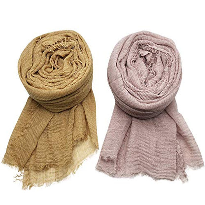 MANSHU 4PCS Women's Soft Cotton Hemp Shawl & Wrap, Long Scarf & Head Scarf