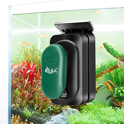AQQA Aquarium Strong Magnetic Cleaner Brush, Fish Tank Glass Algae Magnet Cleaning Tool Floating Cleaner Scrubber Brush with 2 Detachable Scraper (Green,M) - color: Green, size: Medium